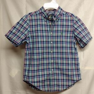 Ralph Lauren Boy Short Sleeve Shirt, sz S (8),  Navy Green Red plaid, pre-owned